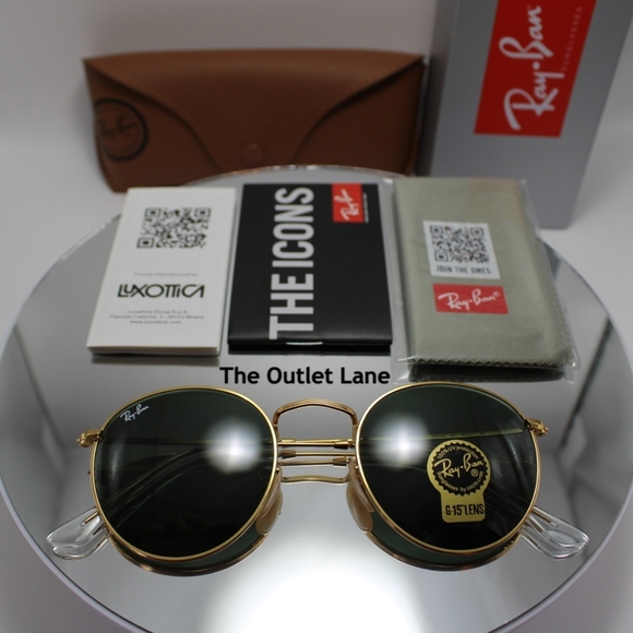 Model Display RayBan Round Metal Green G15 RB3447 Gold Frame - Picture 14 of 16